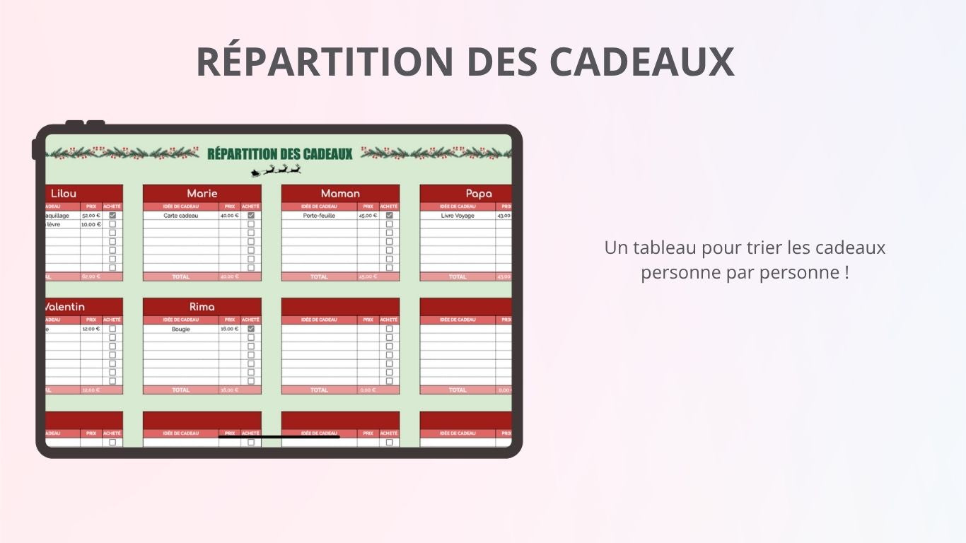 Planner Cadeaux De Noël (Google Sheets)